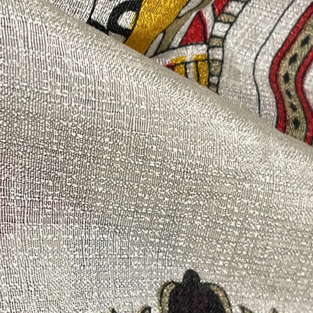 Incredible Ethnic Tribal Silk Scarf African Women White, Black, Blue & Red - Picture 5 of 9